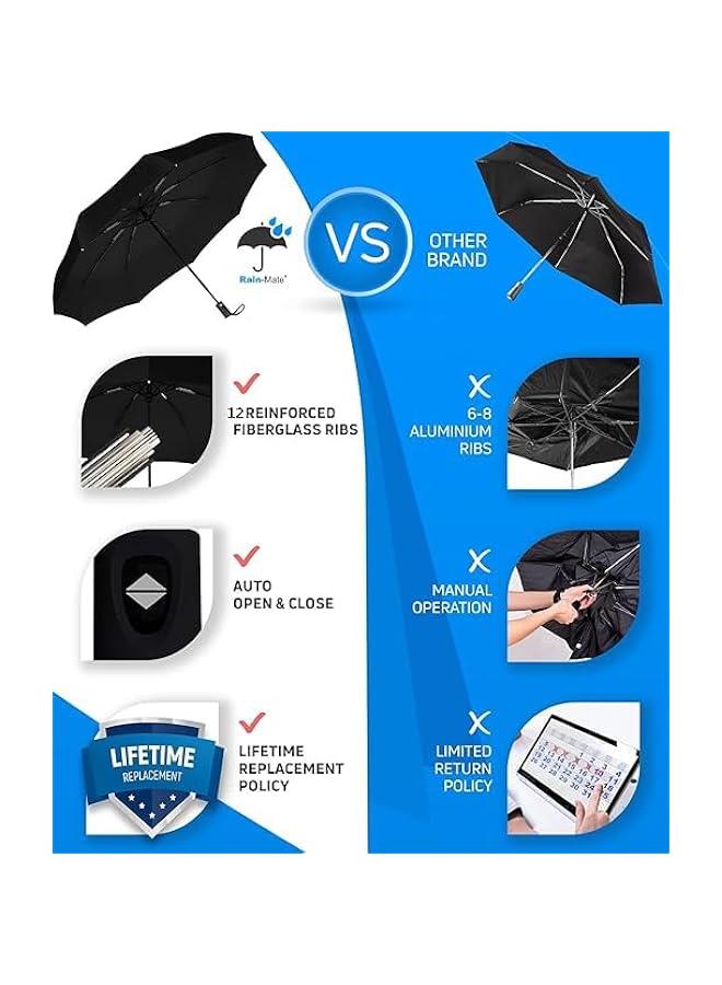 HOOKOR Travel Folding Umbrella UV Protection, Double Layer Automatic Open Umbrella, Premium Travel Umbrellas for Rain Strong Fiberglass Frame, Durable &Compact with 12 Ribs golf Umbrella - Image 4