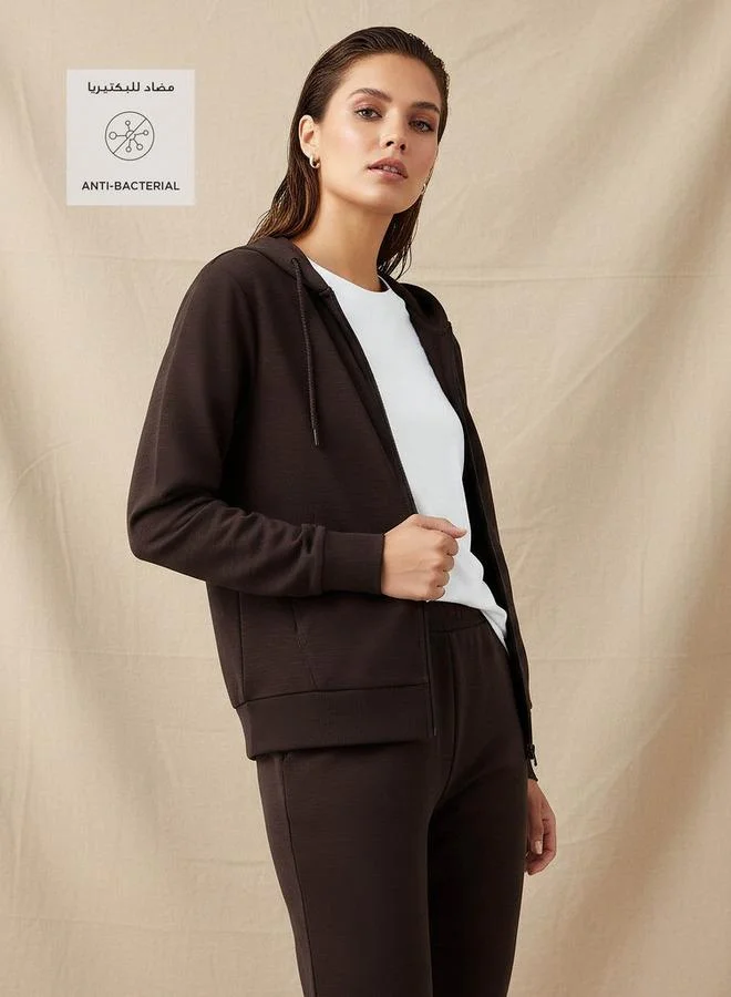 Kappa BROWN Kappa Women Logo Detail Zip Through Hoodie with Long Sleeves for Women | Best Price UAE
