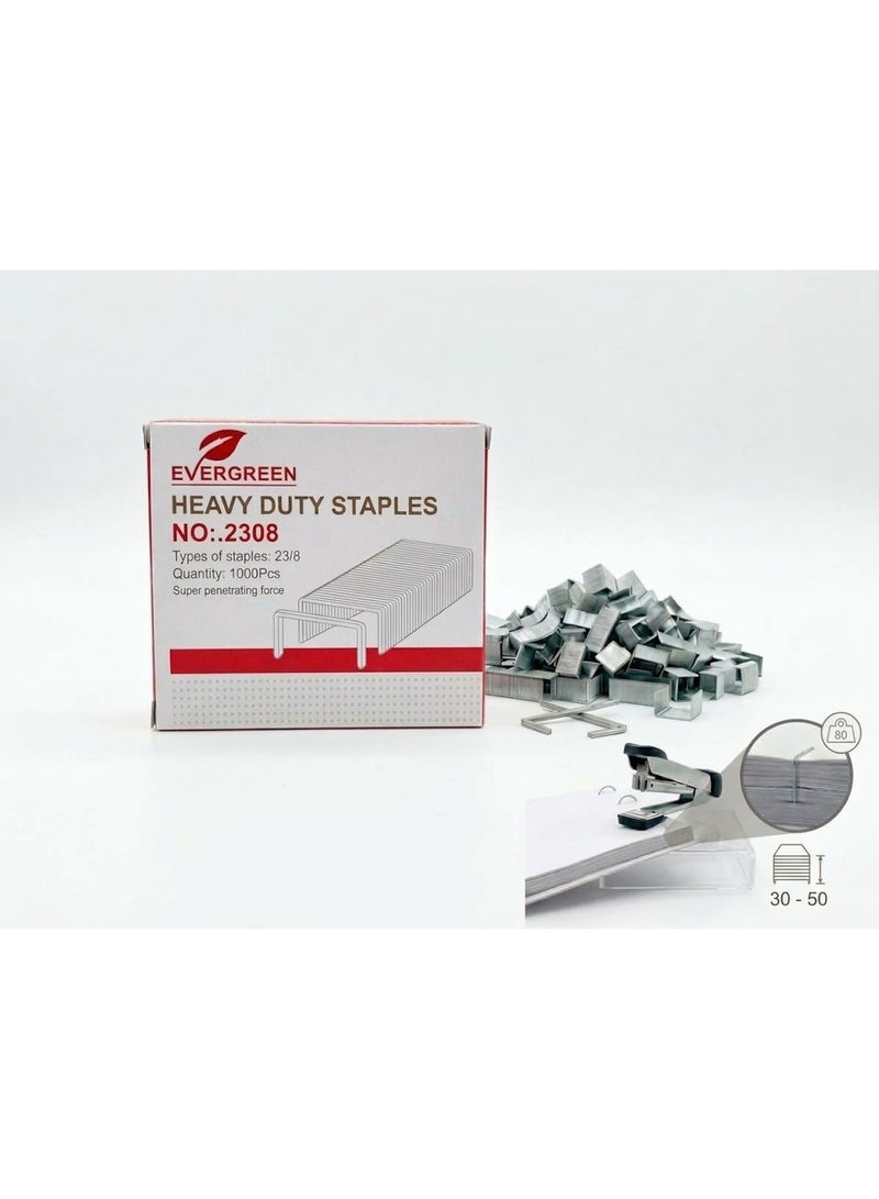 Evergreen Heavy Duty Staples 23/8 (2308), 1000 Pcs for 30-50 Sheets - Image 1