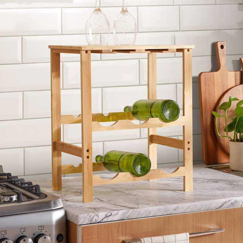 Pan Home Natural Bamboo 6-Bottle Rack Stand