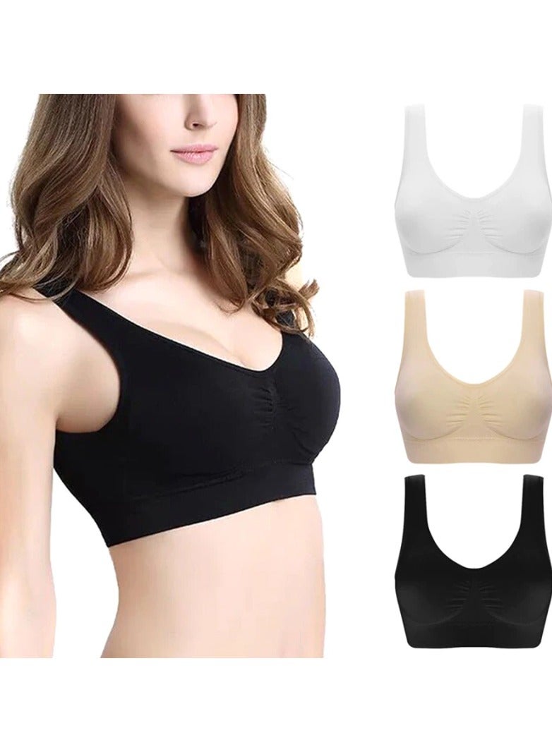 DubaiGallery طقم 3 قطع من حمالات الصدر الرياضية النسائية بدون seams عالية التأثير مع أكواب قابلة للإزالة دعم عالي للتمارين الرياضية حمالة صدر اليوغا قص ظهر ملابس نشطة