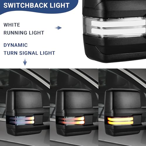 Sanooer Switchback Towing Mirror for Silverado Sierra - 2007-2013 Chevy Silverado GMC Sierra Tow Mirror with Power Adjusted Heated Glass Running Light Turn Signal Light Backup Lamp Chrome Lens - Image 2