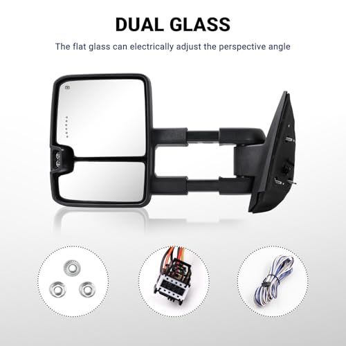 Sanooer Switchback Towing Mirror for Silverado Sierra - 2007-2013 Chevy Silverado GMC Sierra Tow Mirror with Power Adjusted Heated Glass Running Light Turn Signal Light Backup Lamp Chrome Lens - Image 5