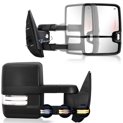 Sanooer Switchback Towing Mirror for Silverado Sierra - 2007-2013 Chevy Silverado GMC Sierra Tow Mirror with Power Adjusted Heated Glass Running Light Turn Signal Light Backup Lamp Chrome Lens - Image 1