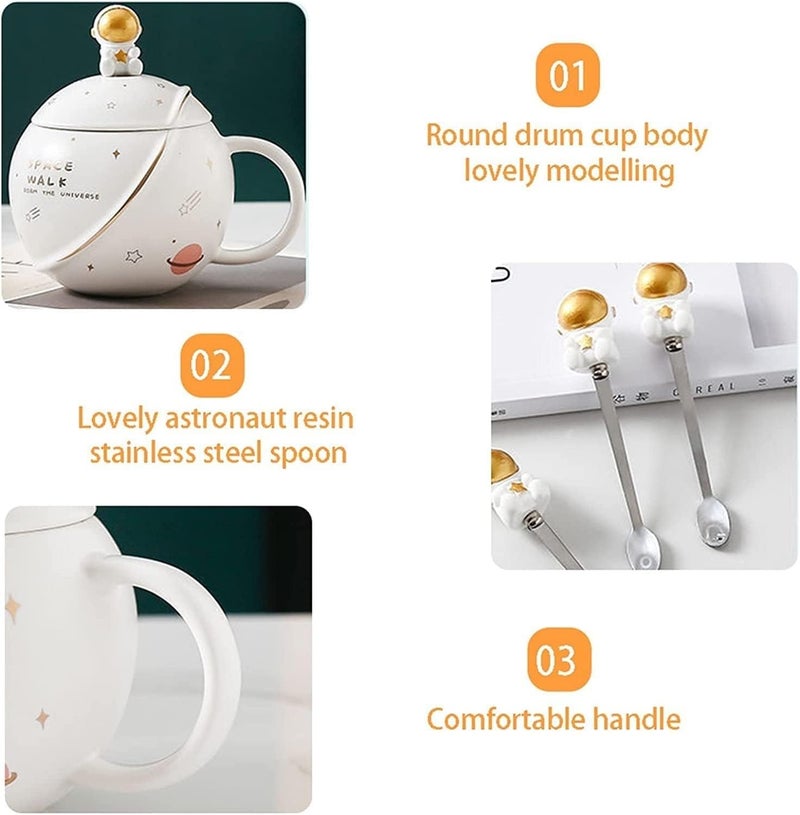 STORE 2508 Coffee Mug Mugs for Gift Birthday Gift Cups Ceramic Mug Valentine Gift for Boyfriend Best Friend Mug with Lid & Spoon 3D Creative Space and Astronaut Planet Coffee Mug 400ml (White) - Image 5