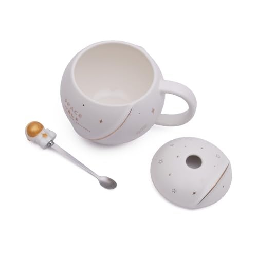 STORE 2508 Coffee Mug Mugs for Gift Birthday Gift Cups Ceramic Mug Valentine Gift for Boyfriend Best Friend Mug with Lid & Spoon 3D Creative Space and Astronaut Planet Coffee Mug 400ml (White) - Image 3
