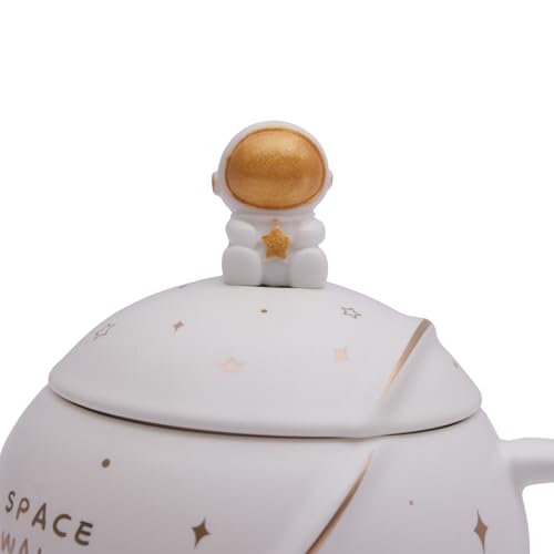 STORE 2508 Coffee Mug Mugs for Gift Birthday Gift Cups Ceramic Mug Valentine Gift for Boyfriend Best Friend Mug with Lid & Spoon 3D Creative Space and Astronaut Planet Coffee Mug 400ml (White) - Image 4