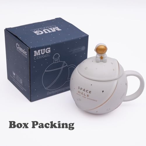 STORE 2508 Coffee Mug Mugs for Gift Birthday Gift Cups Ceramic Mug Valentine Gift for Boyfriend Best Friend Mug with Lid & Spoon 3D Creative Space and Astronaut Planet Coffee Mug 400ml (White) - Image 2