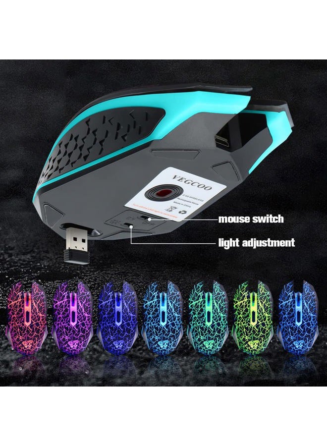 VEGCOO C10 Wireless Gaming Mouse Silent Optical Mouse Rechargeable 7 Colors LED 7 Buttons 2400/1600/800DPI (Black) - Image 5