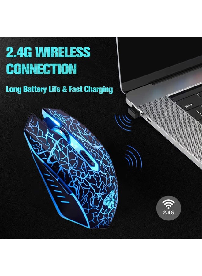 VEGCOO C10 Wireless Gaming Mouse Silent Optical Mouse Rechargeable 7 Colors LED 7 Buttons 2400/1600/800DPI (Black) - Image 2