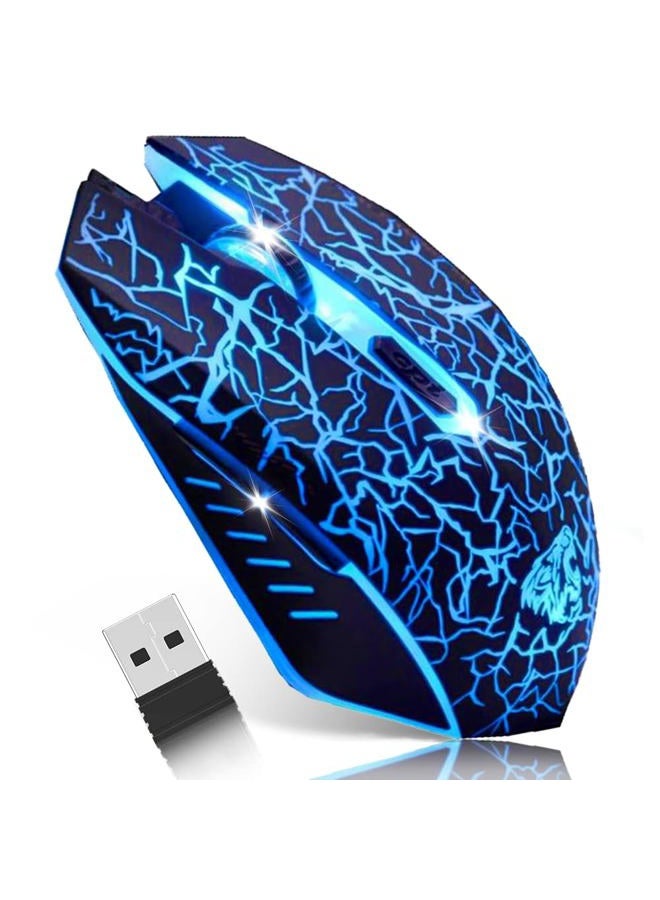 VEGCOO C10 Wireless Gaming Mouse Silent Optical Mouse Rechargeable 7 Colors LED 7 Buttons 2400/1600/800DPI (Black) - Image 1