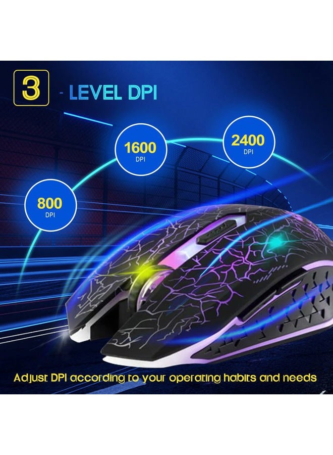 VEGCOO C10 Wireless Gaming Mouse Silent Optical Mouse Rechargeable 7 Colors LED 7 Buttons 2400/1600/800DPI (Black) - Image 3