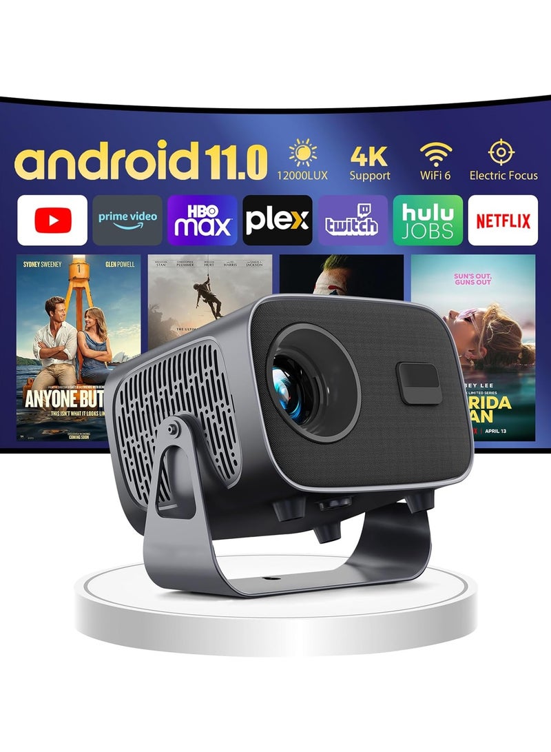 AROAQ A10 LED Projector ( Android 11.0/Electric focus) with WiFi 6 and Auto keystone,12000lumens Movie Projector,Full HD 1080P Supported 360° Angle adjustment Video Projector,home theater  - Image 1
