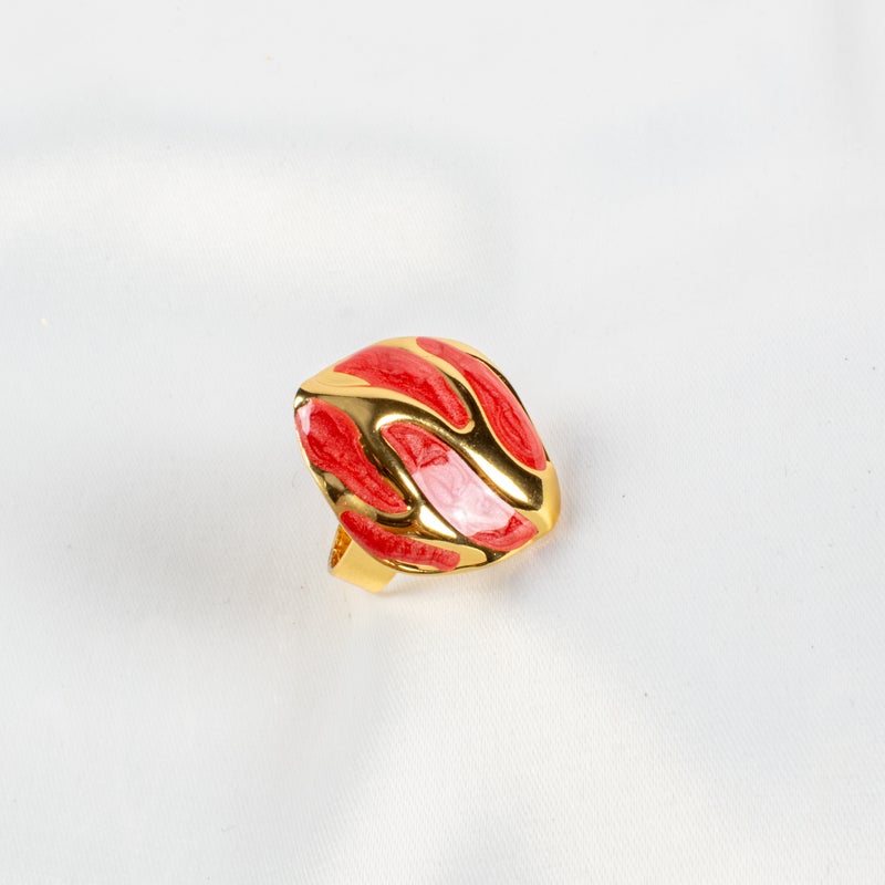 خاتم أستانليس ستيل ذهبي × أحمر  فري سايز - Image 1