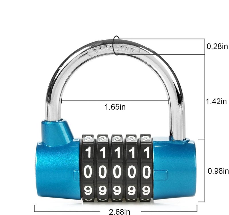 Vroxy 5 Dial Digit Code Combination Padlock Security Door Password Lock Password Lock for Gym School Employee Locker Travel Suitcase Lock 1Pcs Blue - Image 2