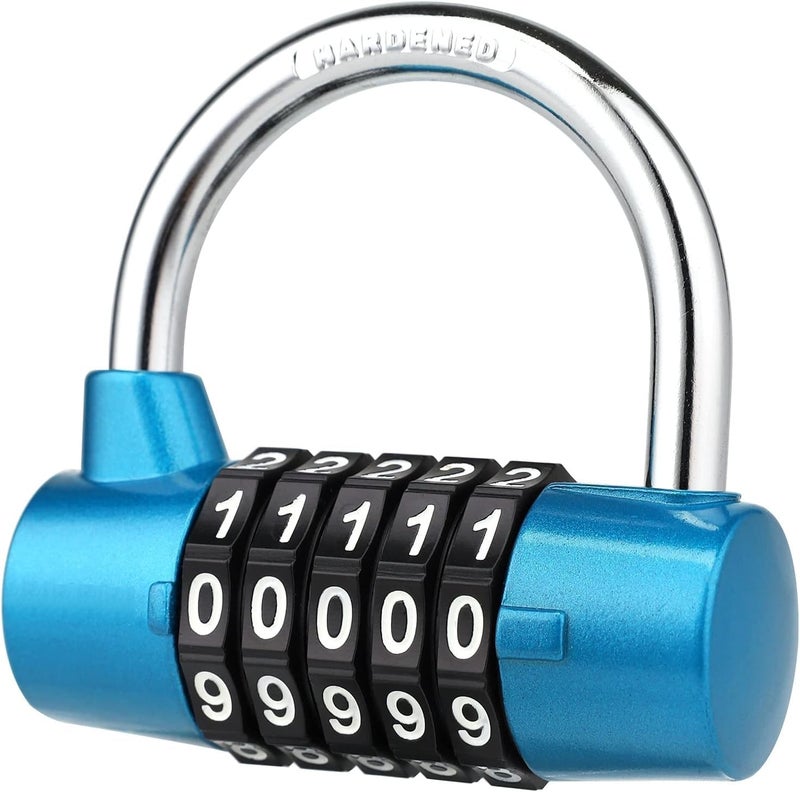Vroxy 5 Dial Digit Code Combination Padlock Security Door Password Lock Password Lock for Gym School Employee Locker Travel Suitcase Lock 1Pcs Blue - Image 1