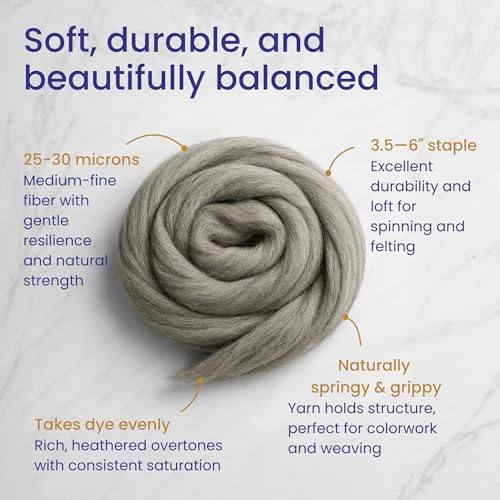 Revolution Fibers Corriedale Wool Roving 1 lb (16 Ounces) for Spinning | Soft Chunky Jumbo Yarn for Arm Knitting Blanket |100% Natural Undyed Wool Yarn Bulk, Felting Core, Carded Stuffing (Gray) - Image 2