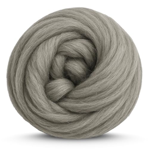 Revolution Fibers Corriedale Wool Roving 1 lb (16 Ounces) for Spinning | Soft Chunky Jumbo Yarn for Arm Knitting Blanket |100% Natural Undyed Wool Yarn Bulk, Felting Core, Carded Stuffing (Gray) - Image 1