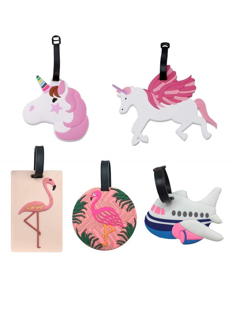 واي آند دي Unicorn Luggage Tag Flamingo and Airplane Kids Labels for Suitcases, Cute PVC Travel ID Tags with Adjustable Strap - Image 1
