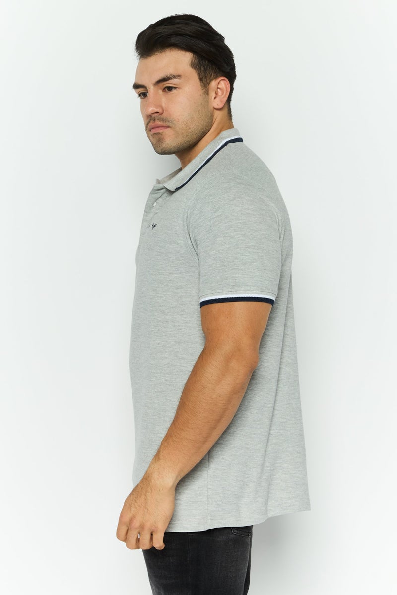 Threadbare Men Regular Fit Textured Short Sleeves Dorry Polo, Grey - Image 3