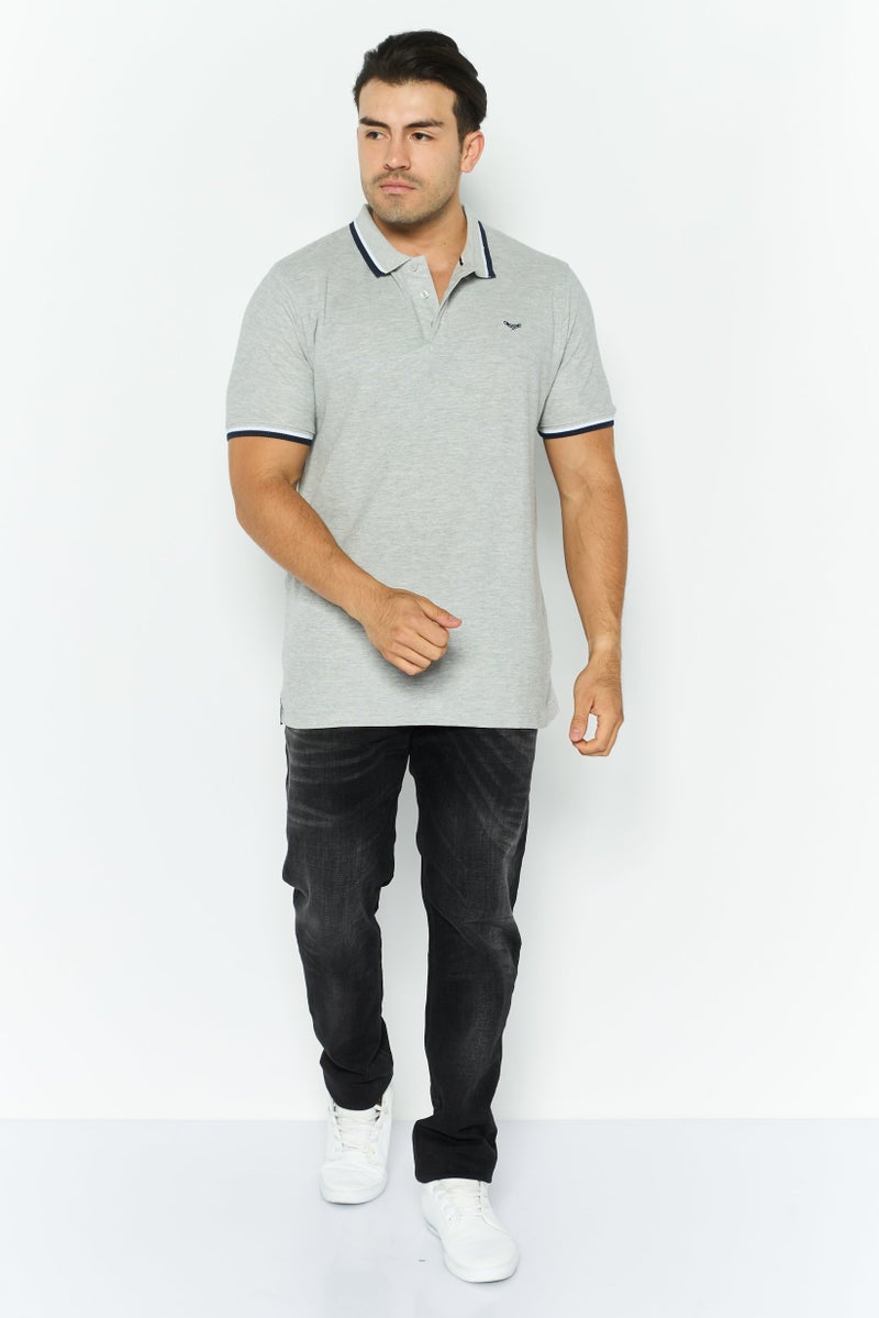 Threadbare Men Regular Fit Textured Short Sleeves Dorry Polo, Grey - Image 2