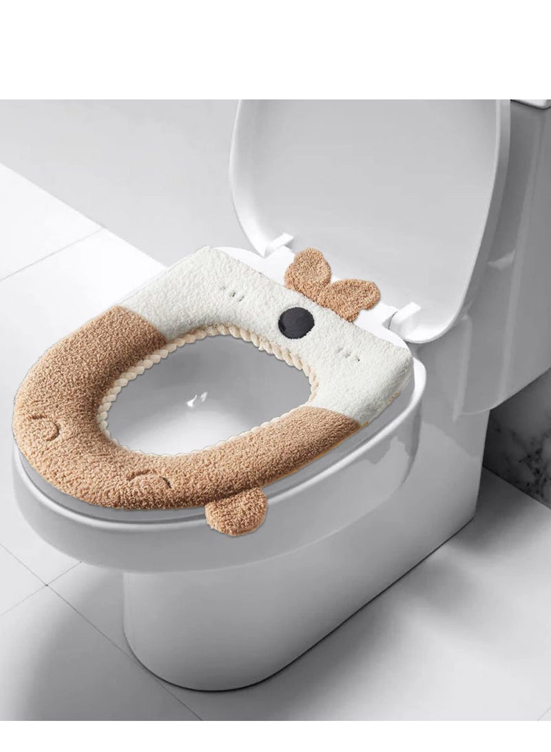 SYOSI Toilet Seat Cover, Rabbit Pattern Soft Warm Toilet Seat Cover Cushion, Easy to Install, for U/O/V Shaped Seats - High-Pressure Relief, Machine Washable, Universal Fit for Standard Toilets - Khaki - Image 2