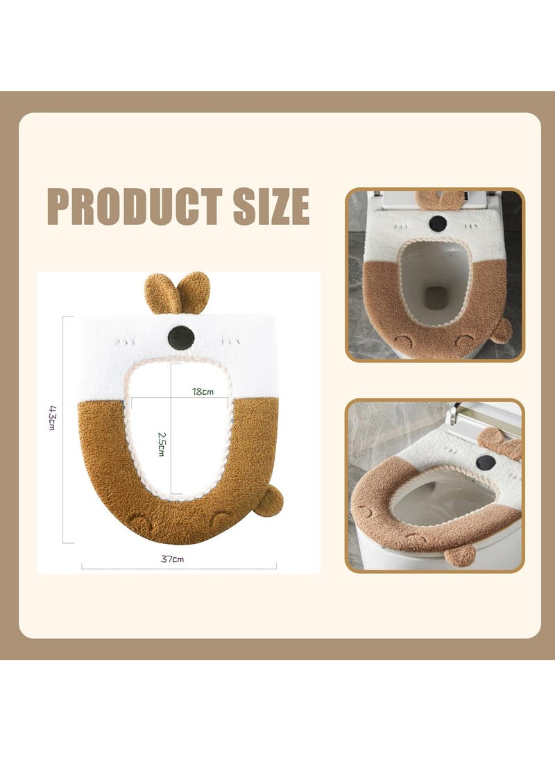 SYOSI Toilet Seat Cover, Rabbit Pattern Soft Warm Toilet Seat Cover Cushion, Easy to Install, for U/O/V Shaped Seats - High-Pressure Relief, Machine Washable, Universal Fit for Standard Toilets - Khaki - Image 4
