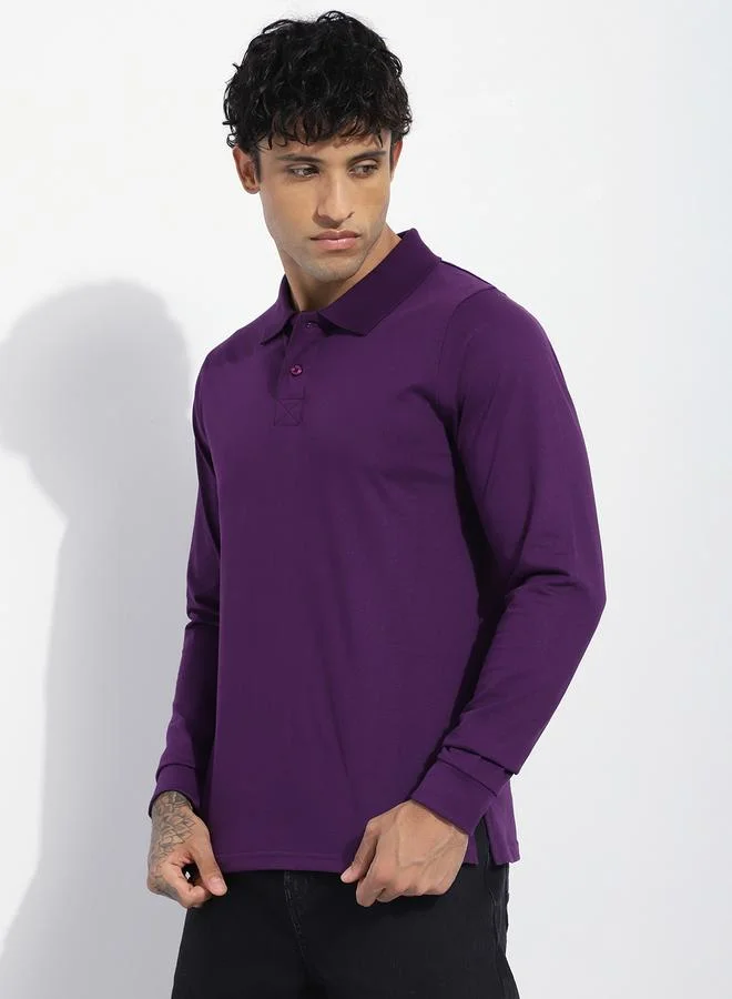 Dillinger Men Regular Fit Long Sleeve Solid Polo
