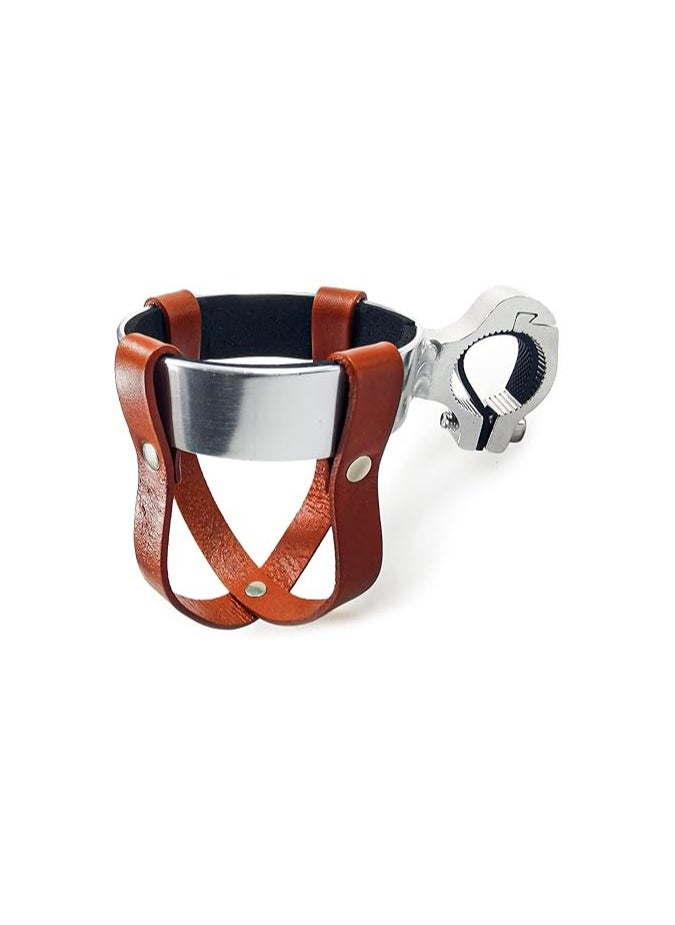 General - Vintage Leather Bike Beverage Holder Cruiser Bike Coffee Cup Holder, Water Bottle Cup Holder with Metal Clamp for Beach Cruiser Motorcycle Bike Boat Stroller Walker Wheelchair Scooter Golf Cart - Image 1