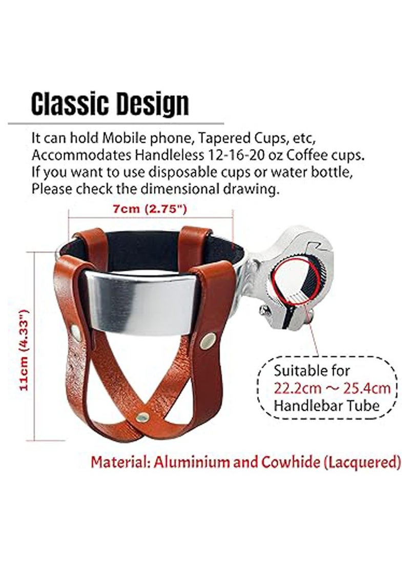 General - Vintage Leather Bike Beverage Holder Cruiser Bike Coffee Cup Holder, Water Bottle Cup Holder with Metal Clamp for Beach Cruiser Motorcycle Bike Boat Stroller Walker Wheelchair Scooter Golf Cart - Image 1
