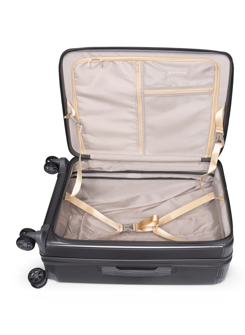 GIORDANO Giordano TitanX 24-Inch Check-In Luggage – Medium Hard Shell Trolley Suitcase with Extra Secure Lock, Expandable Luggage Design, 360° Double Spinner Wheels, Lightweight Unbreakable Travel Bag – Dark Grey