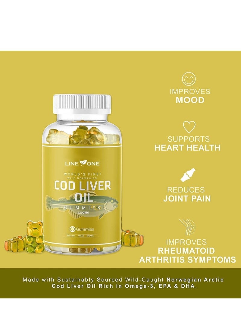 LINE ONE Cod Liver Oil Gummies 1200mg, Omega Rich Formula with Vitamin A & D, Daily Wellness Support, Easy-to-Chew Soft Gummies, 60 Count - Image 2