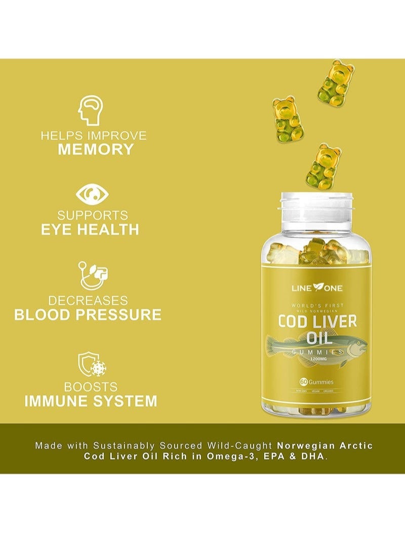 LINE ONE Cod Liver Oil Gummies 1200mg, Omega Rich Formula with Vitamin A & D, Daily Wellness Support, Easy-to-Chew Soft Gummies, 60 Count - Image 3