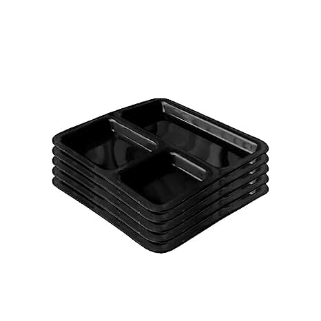 AWICKTIK Plastic 3 in 1 Pav Bhaji PlateThaliDinner PlatesThree Compartment Plates Set of 6 Piece Black - Image 3