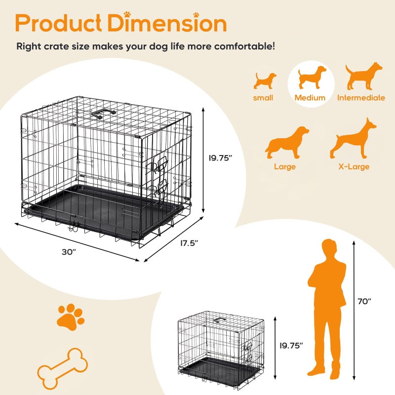 Aidoly Dog Crate - 30 Inch Single Door Portable Puppy Dog Cage, Metal Wire Pet Kennel with Secure Lock, Leak-Proof Pan Tray, Foldable Design for Dogs Pets Indoor Training and Outdoor Trave - Image 4