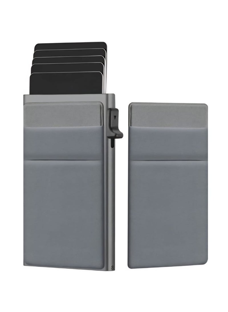 Card Holder Wallet with Coin Pocket, Magnetic Pop-Up Card Closure with ID Window, Leather Cash and Credit Card Wallet, Slim Business Credit Card Wallet with Money Pocket for Men (gray) - Image 1