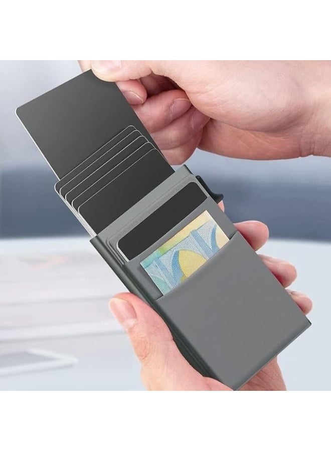 Card Holder Wallet with Coin Pocket, Magnetic Pop-Up Card Closure with ID Window, Leather Cash and Credit Card Wallet, Slim Business Credit Card Wallet with Money Pocket for Men (gray) - Image 2