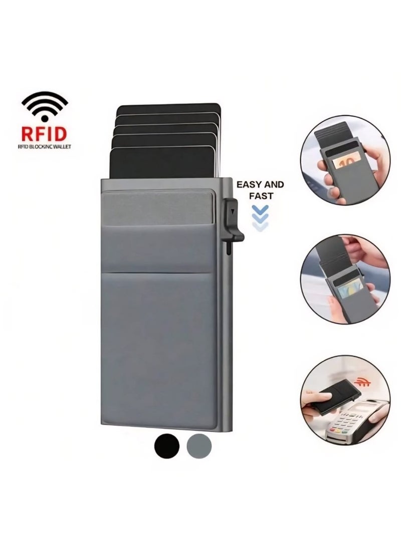 Card Holder Wallet with Coin Pocket, Magnetic Pop-Up Card Closure with ID Window, Leather Cash and Credit Card Wallet, Slim Business Credit Card Wallet with Money Pocket for Men (gray) - Image 4