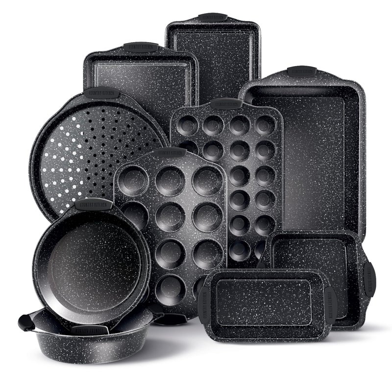 Country Kitchen Nonstick Stackable Bakeware Set - Durable, Easy Release Baking Set, Black, 10 Pcs - Image 1