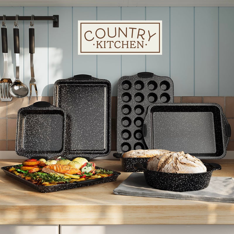 Country Kitchen Nonstick Stackable Bakeware Set - Durable, Easy Release Baking Set, Black, 10 Pcs - Image 3