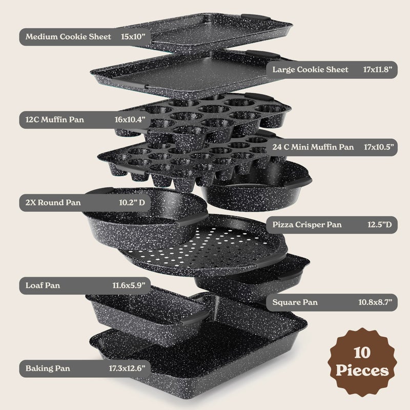 Country Kitchen Nonstick Stackable Bakeware Set - Durable, Easy Release Baking Set, Black, 10 Pcs - Image 2