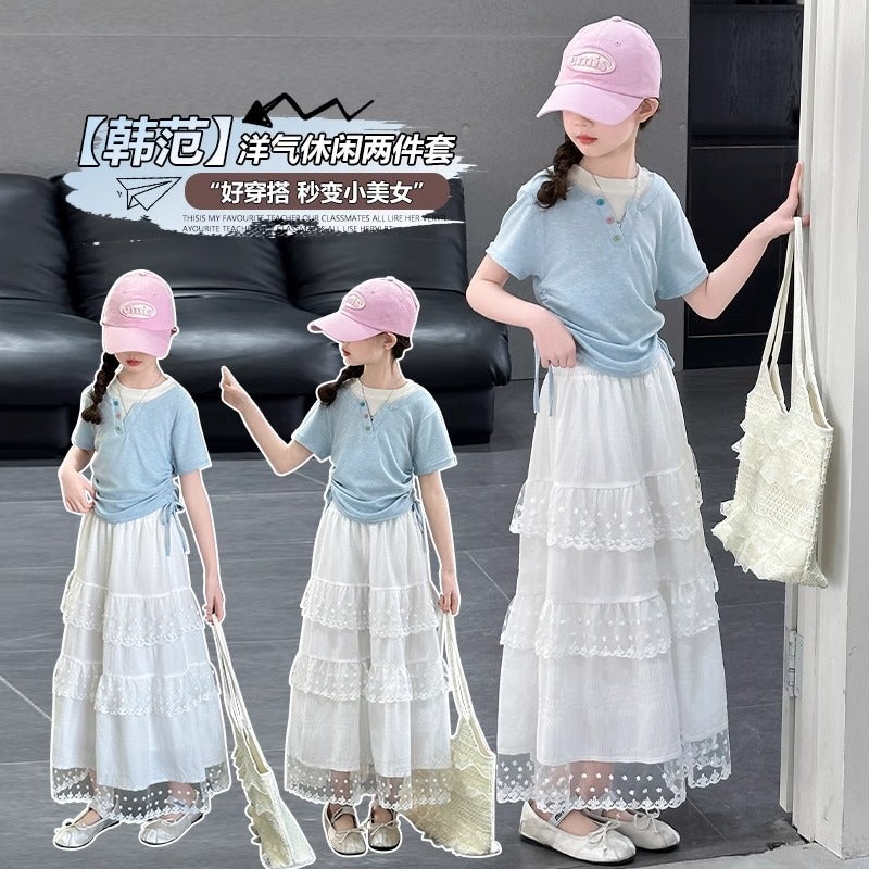 Girls' Style Skirt Children'S Western Style White Cake Skirt Women'S Big Children'S Summer All-Match Mid-Length Skirt For Summer - Image 2