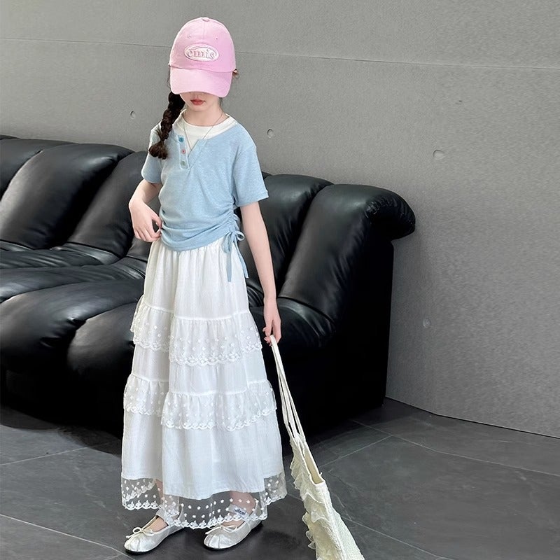 Girls' Style Skirt Children'S Western Style White Cake Skirt Women'S Big Children'S Summer All-Match Mid-Length Skirt For Summer - Image 4