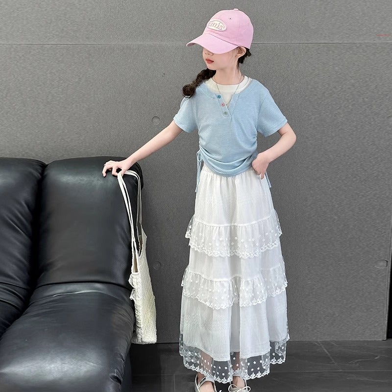 Girls' Style Skirt Children'S Western Style White Cake Skirt Women'S Big Children'S Summer All-Match Mid-Length Skirt For Summer - Image 3