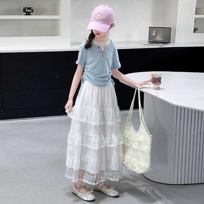 Girls' Style Skirt Children'S Western Style White Cake Skirt Women'S Big Children'S Summer All-Match Mid-Length Skirt For Summer - Image 1