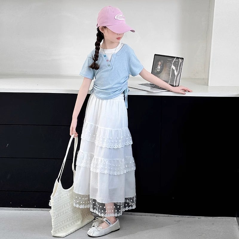 Girls' Style Skirt Children'S Western Style White Cake Skirt Women'S Big Children'S Summer All-Match Mid-Length Skirt For Summer - Image 5