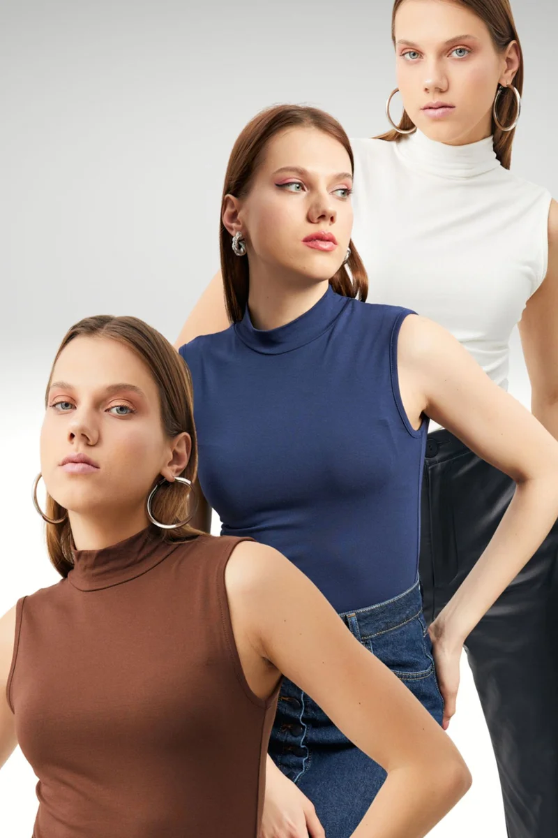 بيبانتولون BIPANTOLON Women's 3-Pack Ribbed Half Turtleneck Bodysuits