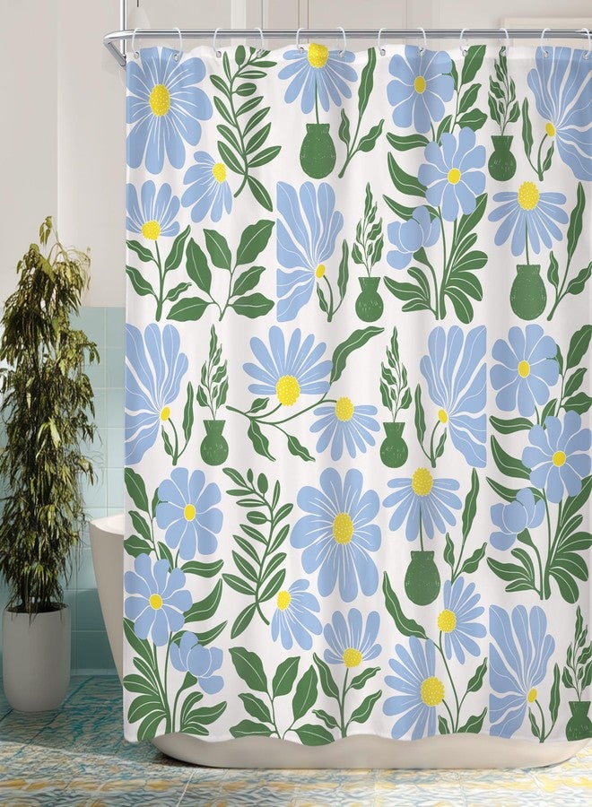 Newsely Vintage Floral Shower Curtain 72Wx72L Inch Colorful Boho Mid Century Modern Abstract Blue Green Retro Cute Geometric Bathroom Set Aesthetic Waterproof Bath Decoration Accessories Home Decor - Image 2