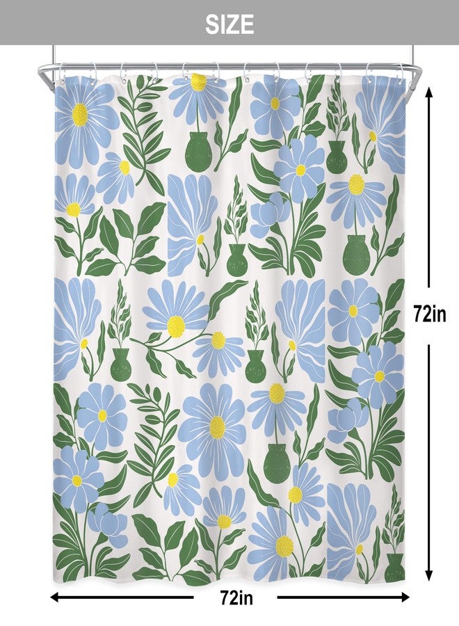 Newsely Vintage Floral Shower Curtain 72Wx72L Inch Colorful Boho Mid Century Modern Abstract Blue Green Retro Cute Geometric Bathroom Set Aesthetic Waterproof Bath Decoration Accessories Home Decor - Image 4