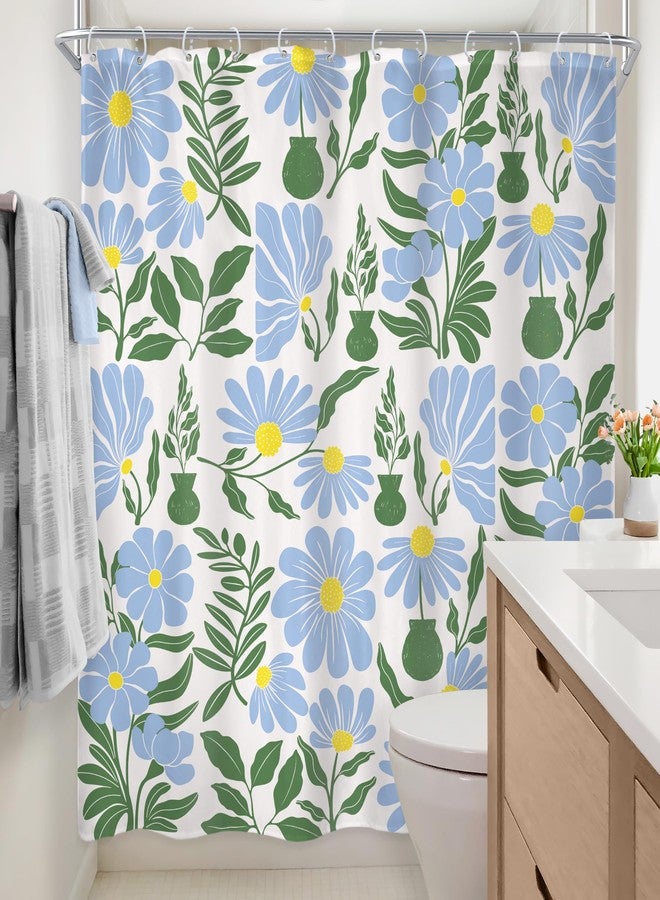 Newsely Vintage Floral Shower Curtain 72Wx72L Inch Colorful Boho Mid Century Modern Abstract Blue Green Retro Cute Geometric Bathroom Set Aesthetic Waterproof Bath Decoration Accessories Home Decor - Image 3